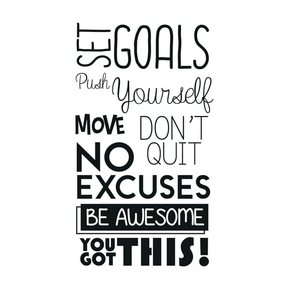 Set Goals Push Yourself Don'T Quite No Excuses Inspirational Quote Design Wall Art Sticker Designs Vinyl Stickers For Home House Walls Rooms Windows Bedroom Decoration Size (12x12 inch)