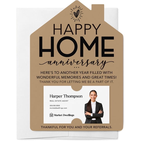 Set of Happy Home Anniversary Mailers Greeting Cards - Real Estate Cards With Envelopes Included - Designed for Real Estate Agents - Pack of 10 - - M5-M001