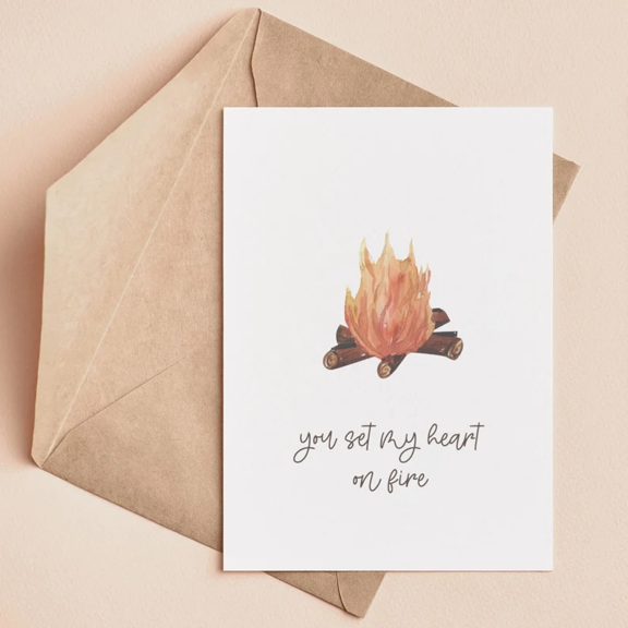 "Set My Heart on Fire" Greeting Card  Romantic Bonfire Design  Blank Inside, Envelope Included  Perfect for Valentine's Day, Anniversaries, or Love Notes