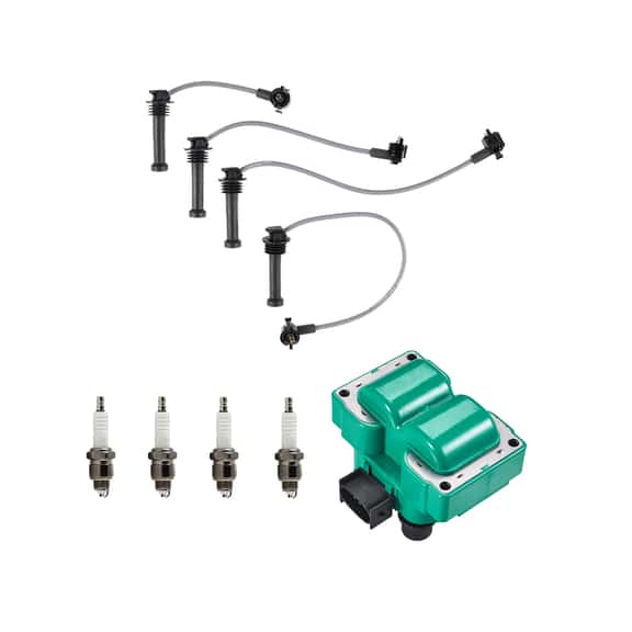 Set of ISA Professional Ignition Coil, 4 Spark Plugs and Wireset Compatible with 1995 Mercury Mystique 2.0L 1989CC 121Cu. In. l4 Replacement for FD487  SP411
