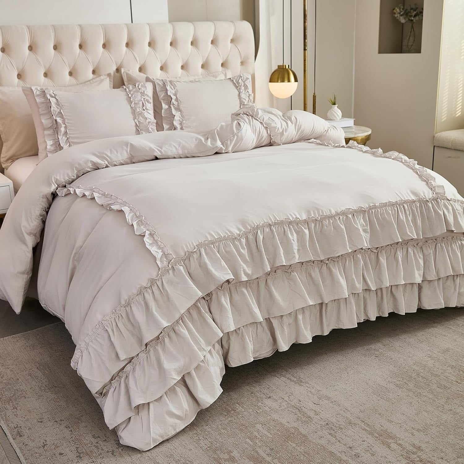 Set King Size,Waterfall Ruffle Comforter Shabby Chic Farmhouse Bedding ...