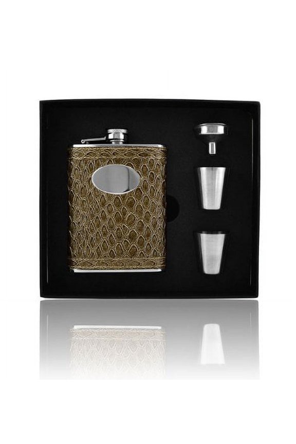 Set Leather Wrap 8oz Stainless Steel Flask, Funnel and Shot Glass Groomsman Gift
