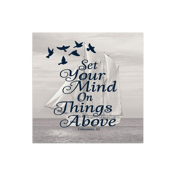 Set Mind Things Above Misty Grey Ship 12 x 12 Wood Wall Sign Plaque