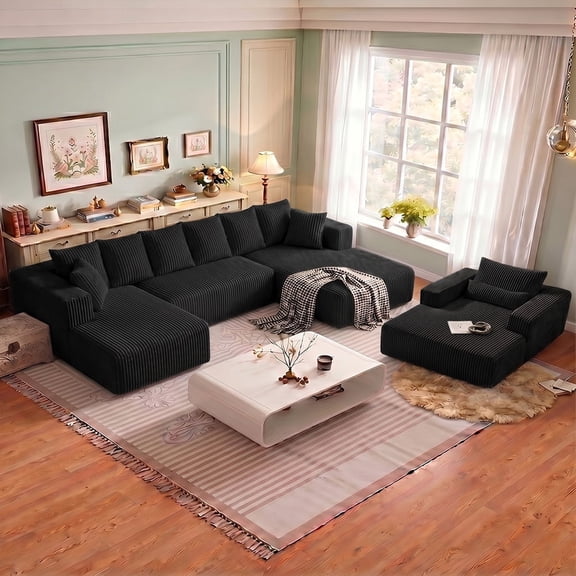 ‘Set’ Modern Minimalist 137-inch U-shaped Sofa + Single-Seater Modular U-shaped Sofa, Modern Frameless Deep-Seat Modular Lounge Sofa