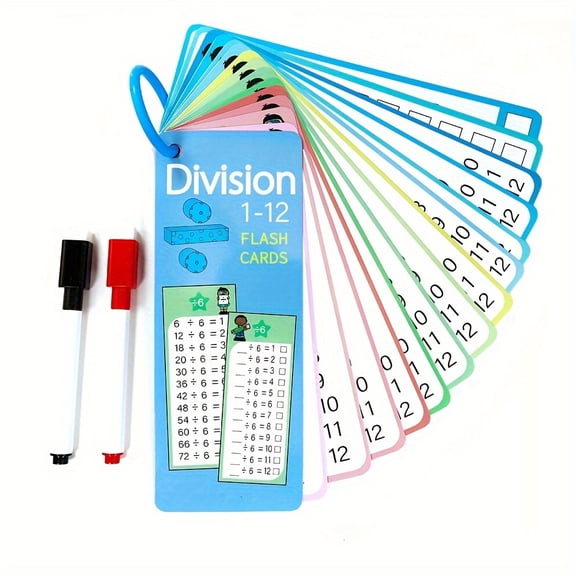 A Set of Multiplication And Division Learning Cards, Cognitive Math Flashcards, Erasable Practice Cards, Reusable Study Aids, Addition And Subtraction Practice Cards for Numbers 1-12