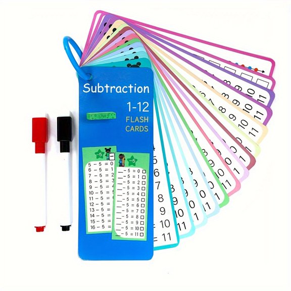 A Set of Multiplication And Division Learning Cards, Cognitive Math Flashcards, Erasable Practice Cards, Reusable Study Aids, Addition And Subtraction Practice Cards for Numbers 1-12