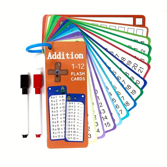 A Set of Multiplication And Division Learning Cards, Cognitive Math Flashcards, Erasable Practice Cards, Reusable Study Aids, Addition And Subtraction Practice Cards for Numbers 1-12