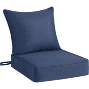 Set of 1 Blue Outdoor Deep Seat Cushion, 24" w x 24" d Patio Cushion with Back Pillows