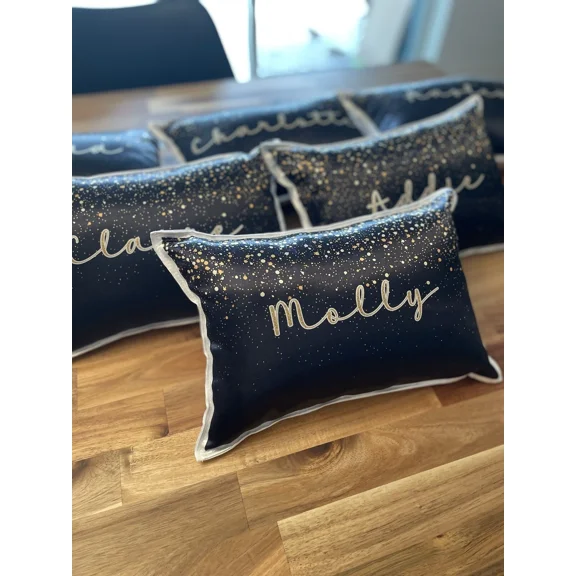 Set Of 1 - Personalized Black And Gold Pillow, Slumber Party, Sleepover