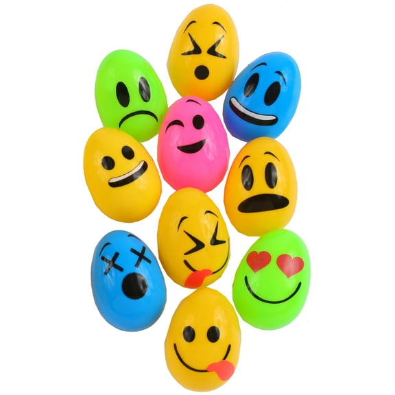 Set Of 10 Assorted Color Emoticon Emoji Face Easter Eggs Decorations
