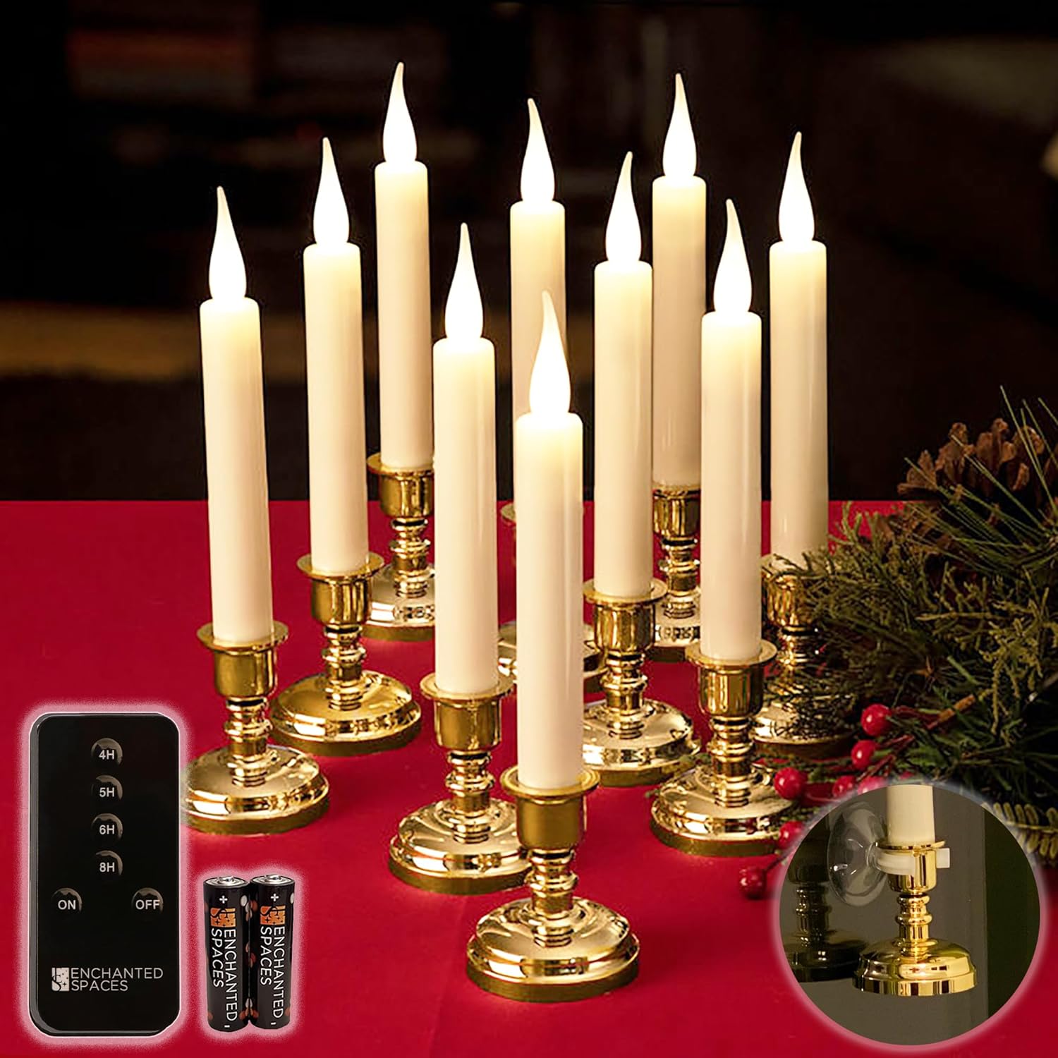 Set Of 10 Daily Timer Flameless Ivory Window Candles With Removable