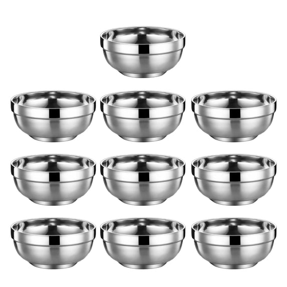 Set Of 10 Multipurpose Steel Rice Bowls Extra Thick Wall Front Ideal For Daily Meals Parties