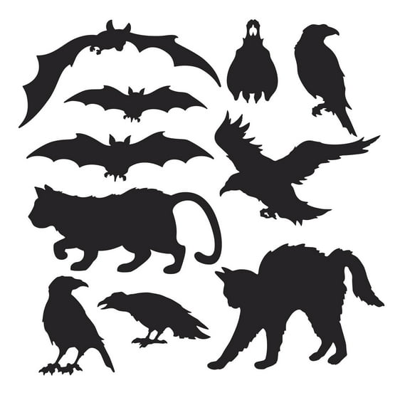 Set Of 10 Packaged 5-13" 2 Sided Halloween Animal Silhouette Cutouts Decorations