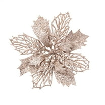 Set Of 10 Pcs Christmas Poinsettia Flowers Ornaments Glitter Floral Accessories Xmas Wreath Tree Decorations for Party Home Wedding