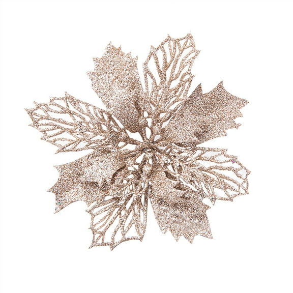 Set Of 10 Pcs Christmas Poinsettia Flowers Ornaments Glitter Floral Accessories Xmas Wreath Tree Decorations for Party Home Wedding