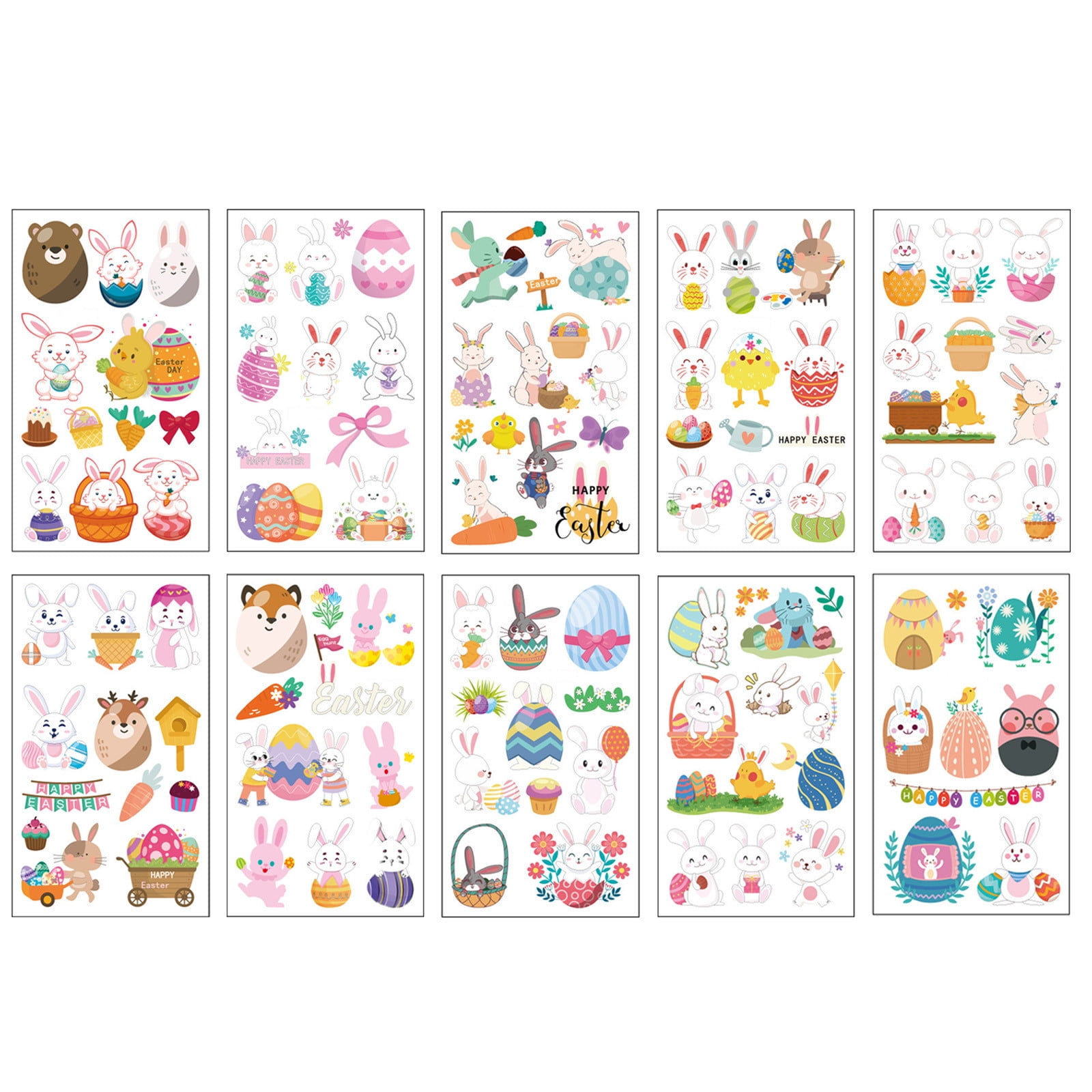 Set Of 10 Sheet Easter Sticker Body Temporary Art Painting Easter Eggs