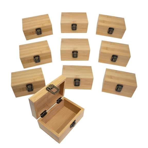 Set Of 10 Small Size Wooden Box - Wood Keepsake Box With Hinged Lid and Metal Latch - Memory Box For Gift, Storage For Jewely, Tea or Other Treasures