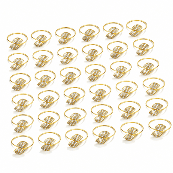Set Of 100 Napkin Rings Metal Elegant Bling Leaves Rhinestone Ring Bulk Dinner Banquet Serviette Decor Dining Table Setting For T
