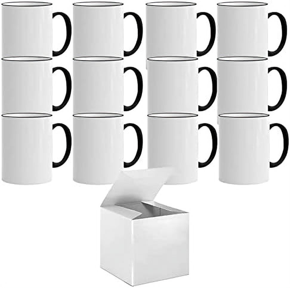 Set Of 12 11 Oz. Ceramic Sublimation Mugs Rim And Handle BLACK