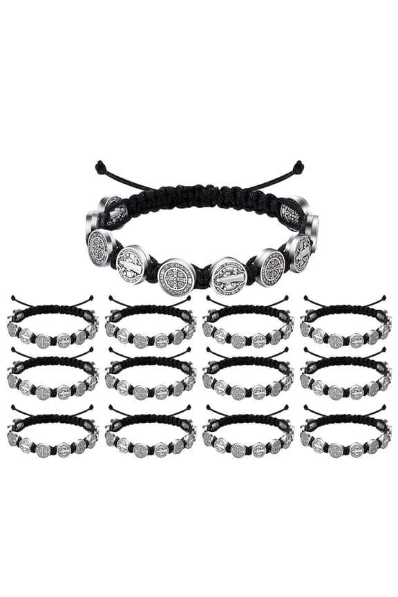 Set Of 12 Benedictines Charm Bracelets Wristbands Adjustable Length Wristchains Blessing Jewelry