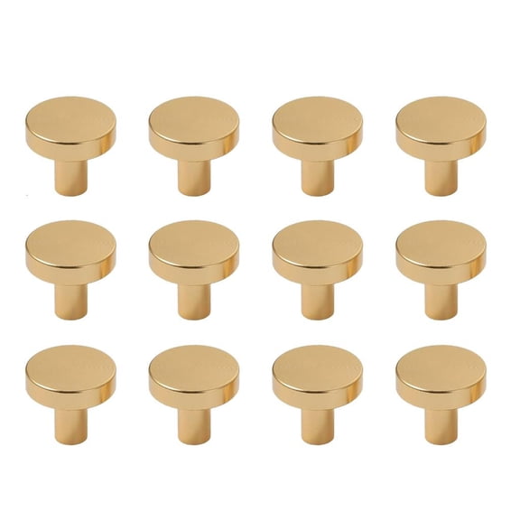 Set Of 12 Brushed Gold Dresser Knobs 1inch Diameter Gold Finish Furniture hardware Gold Drawer Knobs with Easy Install