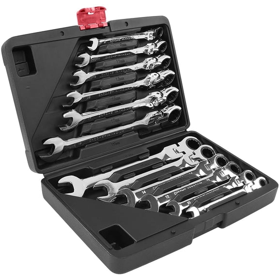 Set Of 12 Spanners, Adjustable Combination Ratchet Spanner, Combination Spanner Set With Tool Box, 8-19Mm Metric Tooth Flat Spanner