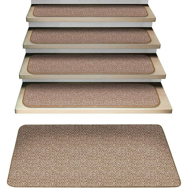 Set Of 15 Attachable Carpet Stair Treads And Matching Landing Rug