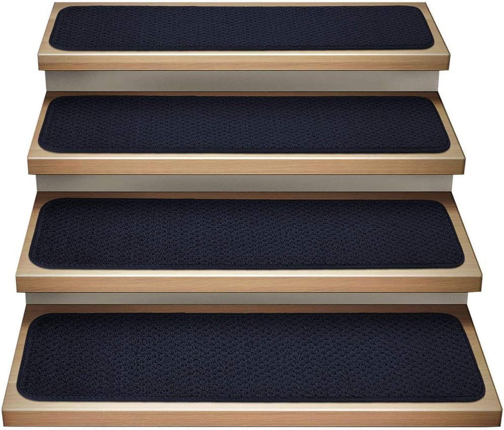Set of 15 Attachable Indoor Carpet Stair Treads Navy Blue 8 Inches