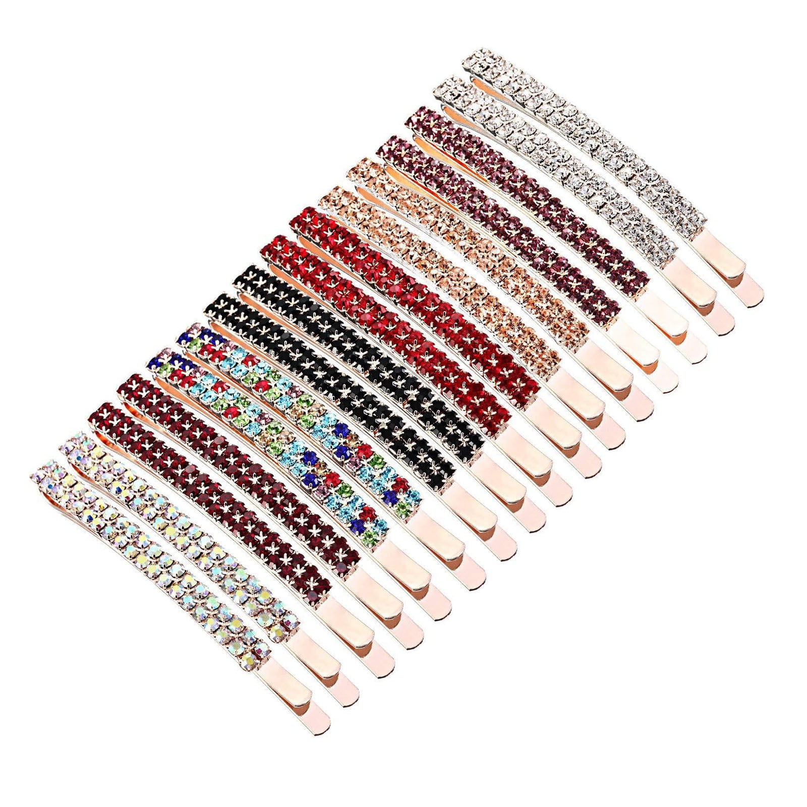 Set Of 16 Rhinestone Pins Double Rhinestone Hair Barrette Clip Metal