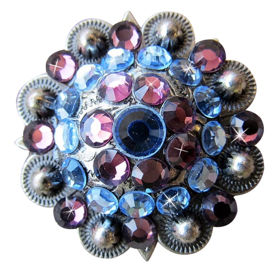 Set Of 16 Western Screw Back Concho Amethyst Sapphire Crystal Cowgirl
