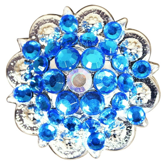 Set Of 16 Western Screw Back Concho Capri Blue Ab Crystal 1-1/4In Saddle