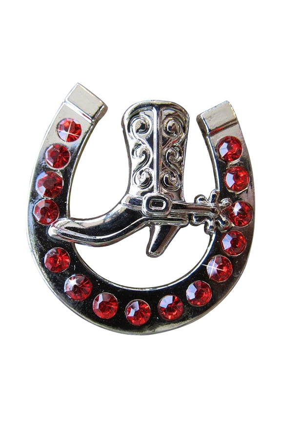 Set Of 16 Western Screw Back Concho Red Horseshoe Boots Crystals Hilason