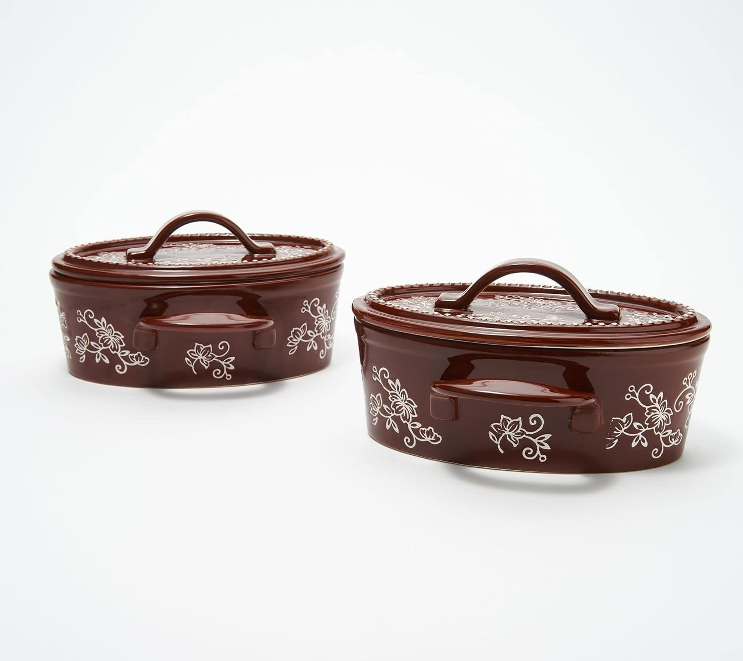 SetOf2 16Oz Oval Mini Bakers W/Stoneware Lids, Single Serving