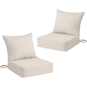 Outdoor Deep Seat Cushion Set, 2-Piece Beige Patio Chair Cushions with Back Pillows, 24"W x 24"D