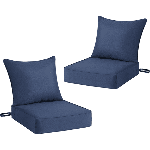 Set Of 2 24" W X 24" D Outdoor Deep Seat Chair Cushion Sets With Back Pillows, Blue