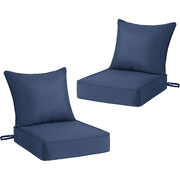Set of 2 Blue Outdoor Deep Seat Cushion, 24" w x 24" d Patio Cushion with Back Pillows