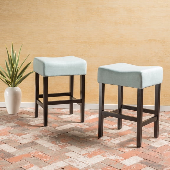 Set Of 2, 26.75" Backless Leather Counter Height , Light Blue