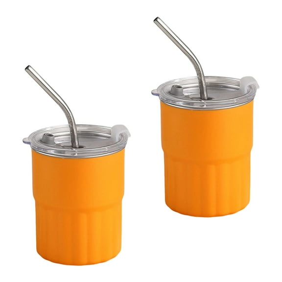 Set Of 2 304 Stainless Steel Drinking Glasses Stackable Double Walled Cups Metal Mugs with Straw and Lid Drinkwares