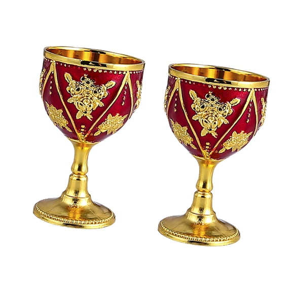 Set Of 2 30ml Metal Wine Cups Medieval Ornaments Embossed Mini Chalice Goblet