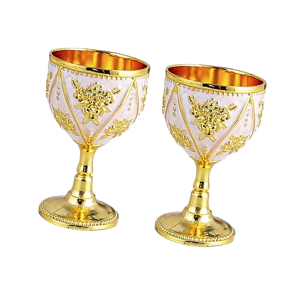 Set Of 2 30ml Metal Wine Cups Medieval Ornaments Embossed Mini Chalice Goblet