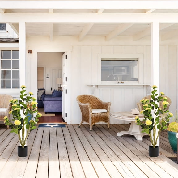 Set Of 2 - 38inch Artificial Rose Tree Potted Faux , Lifelike Flower Decoration For Home, Office, Living Room, Wedding, And Shop DEcor