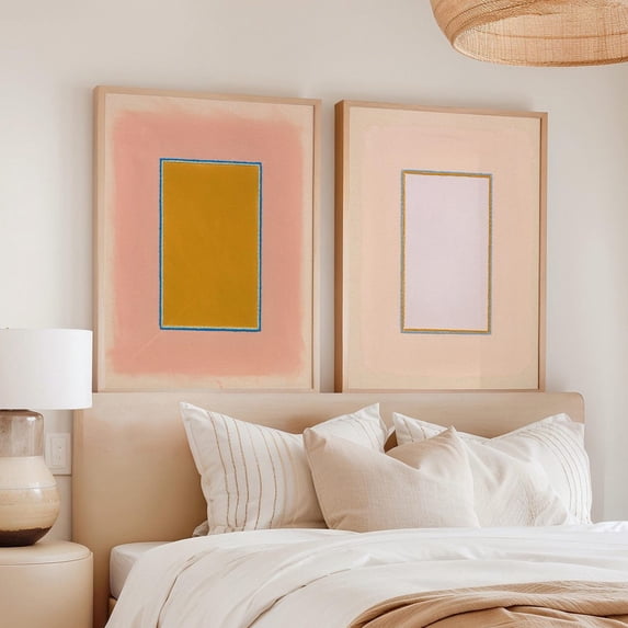 Set Of 2 Above Bed Wall Art Prints, Calming Abstract Pair, Neutral ...