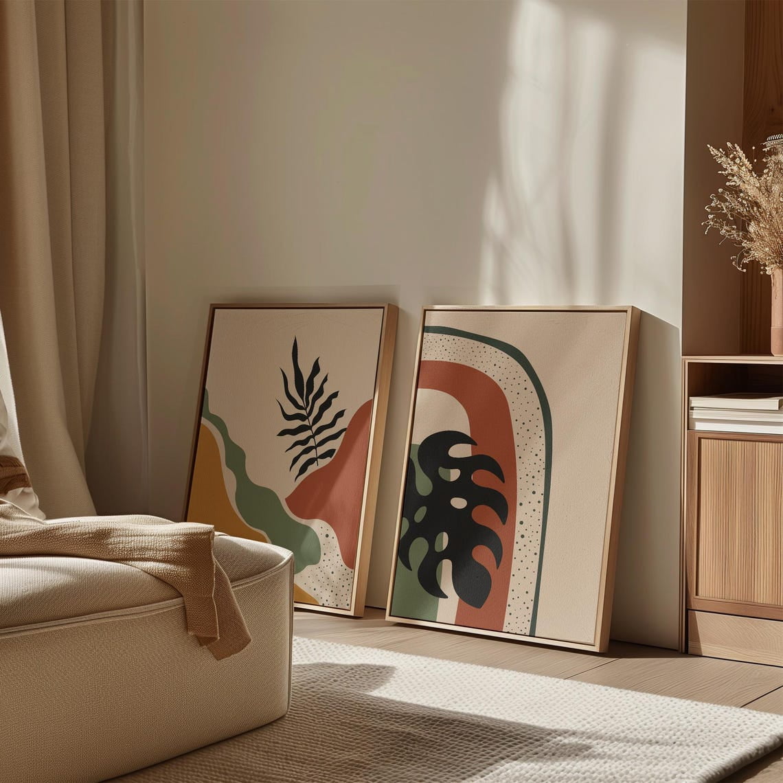 Set Of 2 Abstract Botanical Modern Organic Shapes Wall Art Prints ...