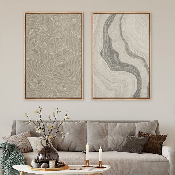 Set Of 2 Abstract Green Lines Minimalist Modern Boho Wall Art Prints ...