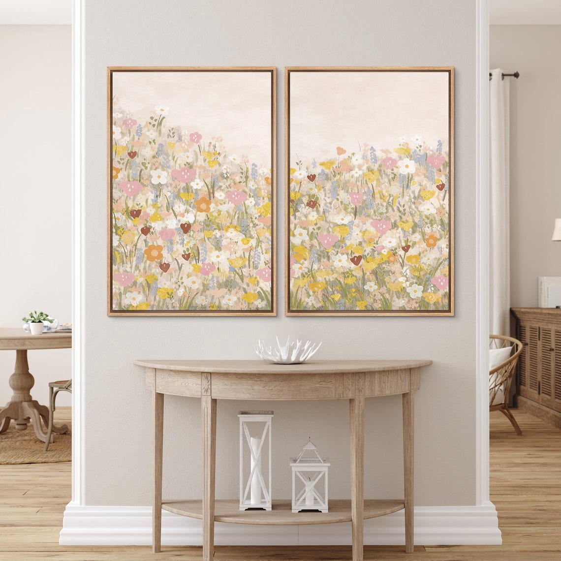 Set Of 2 Abstract Wildflower Meadow Wall Art Prints, Soft Floral ...