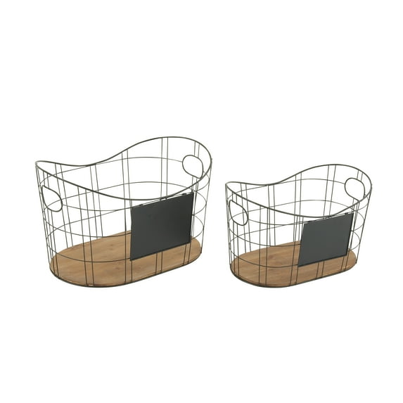 Set Of 2 Amazing Metal Wood Basket