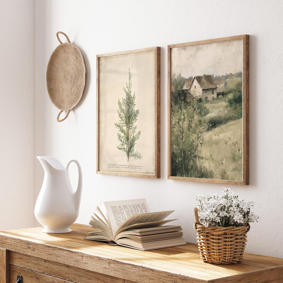 Set Of 2 Antique Wildflower Wall Art Prints, Vintage Botanical, Neutral ...