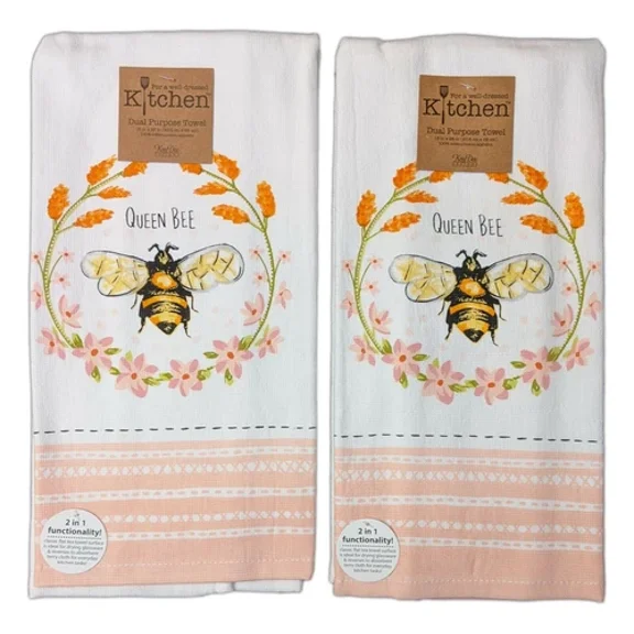 Set Of 2 Bee Inspired Queen Bee Terry Kitchen Towels By Kay Dee Designs