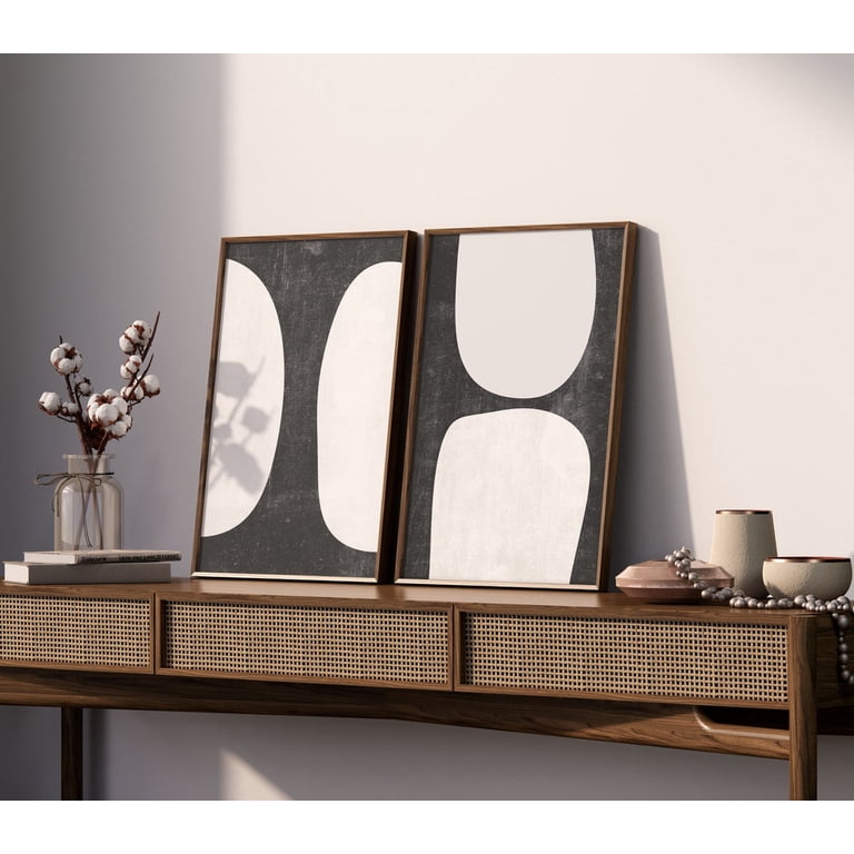 Set Of 2 Black And White Abstract Wall Art Prints, Contemporary Living ...