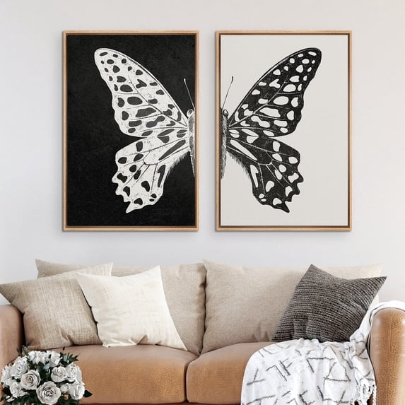 Set Of 2 Black And White Butterfly Minimalist Modern Boho Wall Art ...